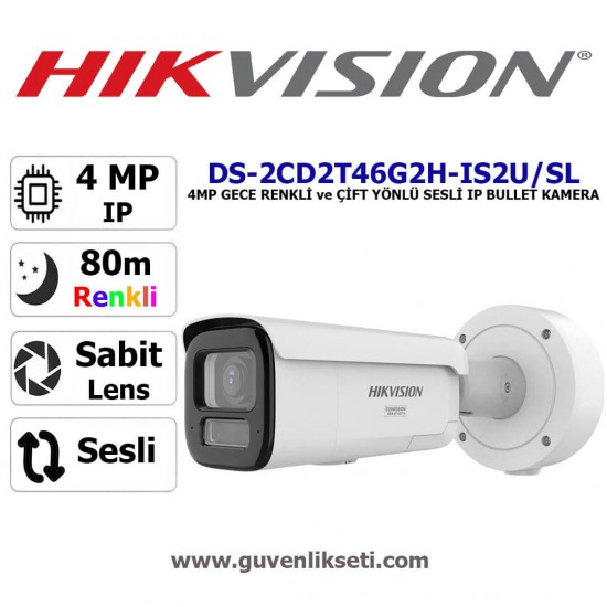 Hikvision DS-2CD2T46G2H-IS2U SL 4MP çift yönlü sesli gece renkli dış mekan bullet güvenlik kamerası